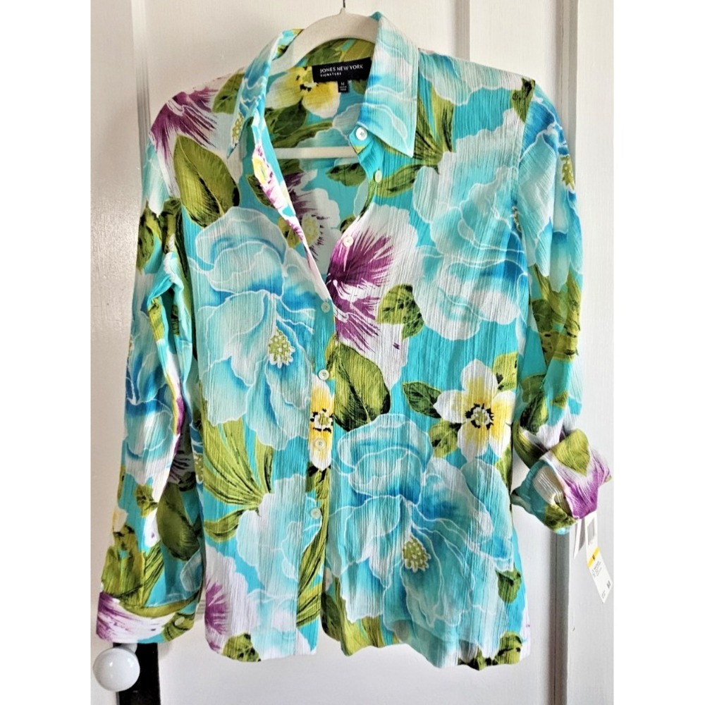 NWT JONES NEW YORK signature floral print gauze button up shirt Szā M
